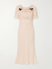 Ruffled bow-embellished silk-jacquard midi dress