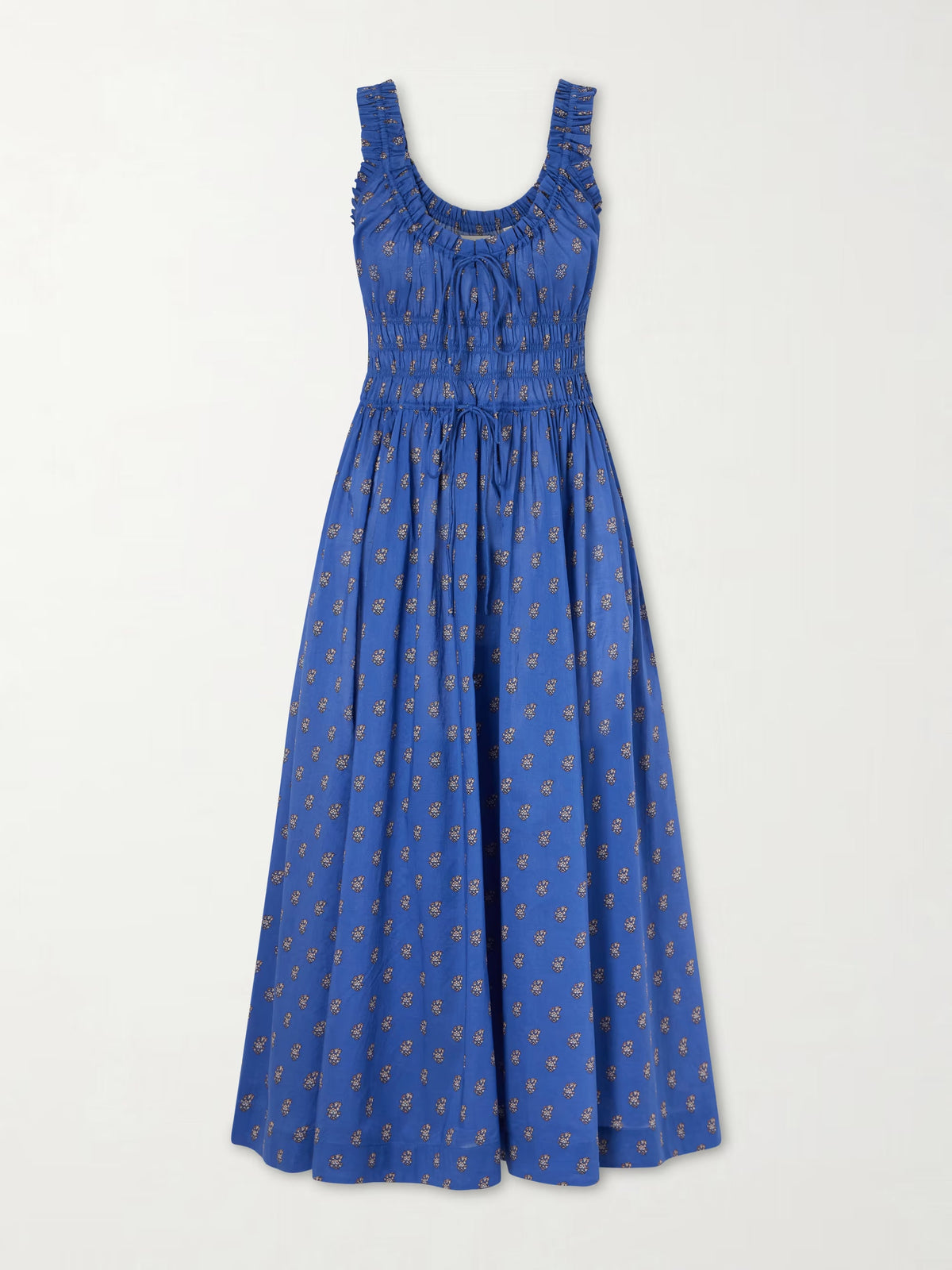 Emmaretta shirred floral-print cotton midi dress